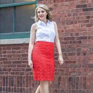 Ann Taylor Orang/Red Lace Pencil Skirt